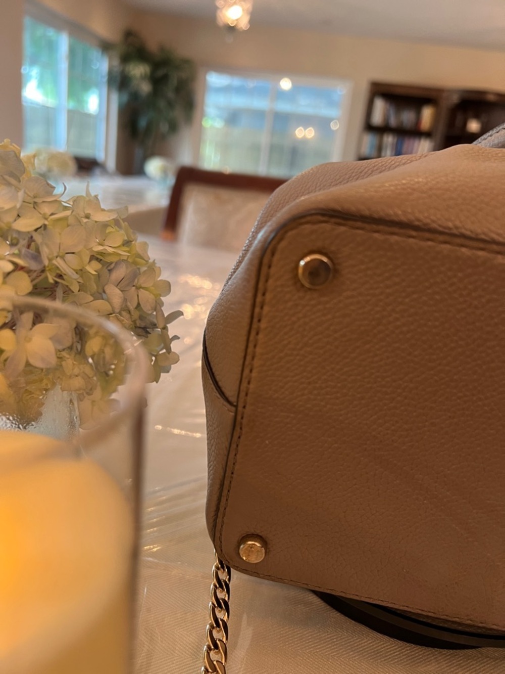 Kate Spade New York Taupe Pebbled Leather Satchel Gold Chain Shoulder Bag - Picture 8 of 10